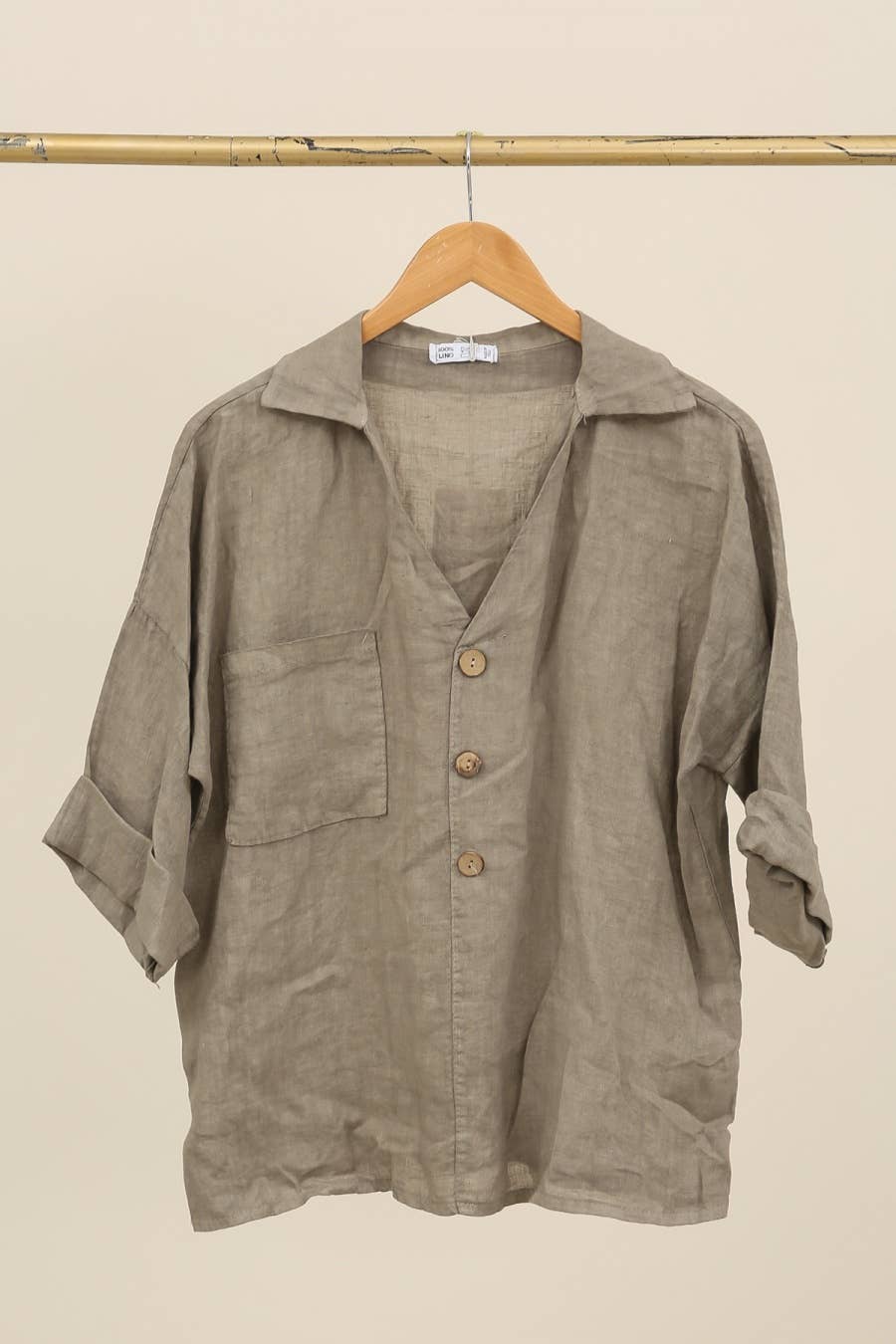 Linen blouse v-neck 68137 100% linen: Frog