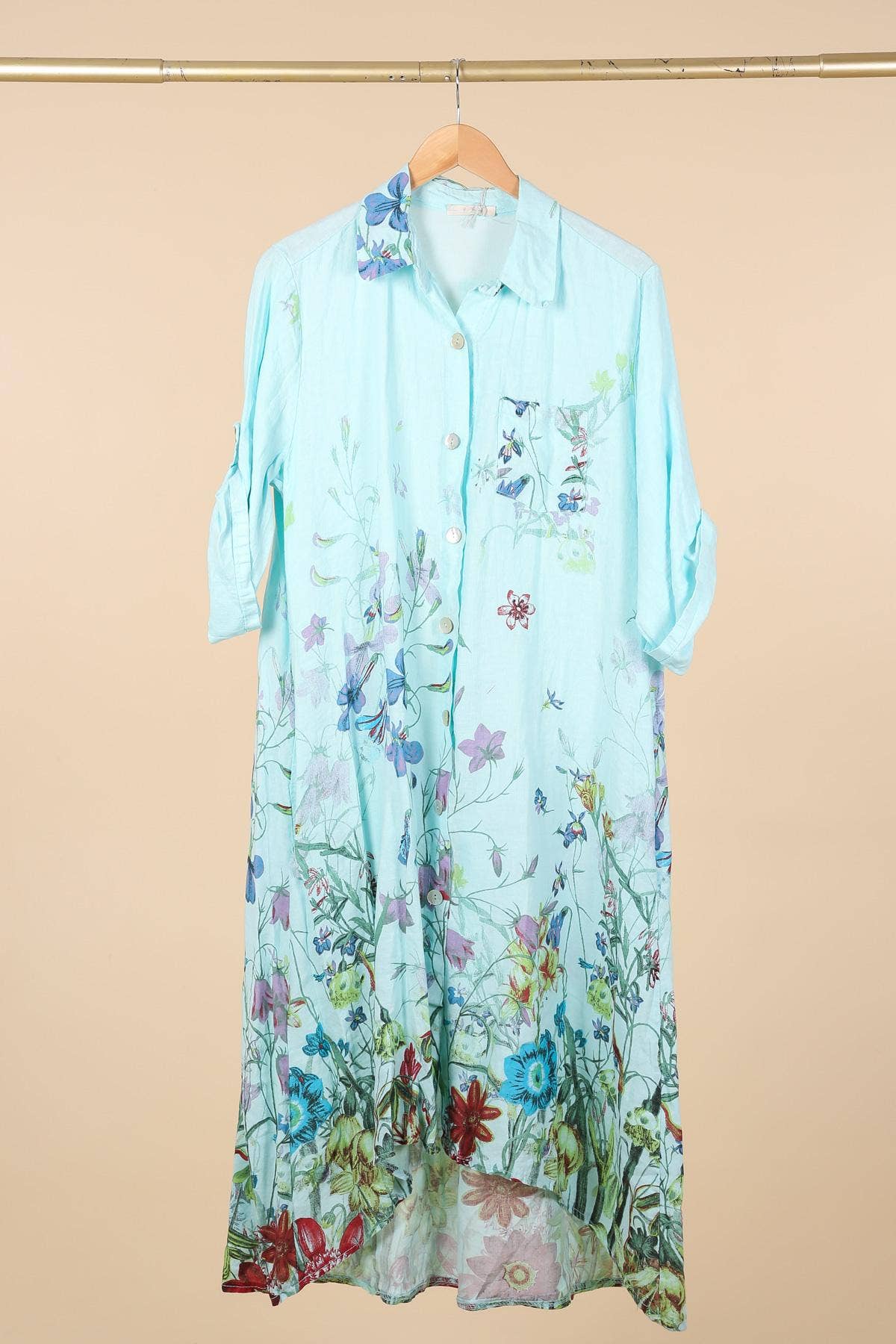 Shirt Dress 100% Linen: Sky Blue