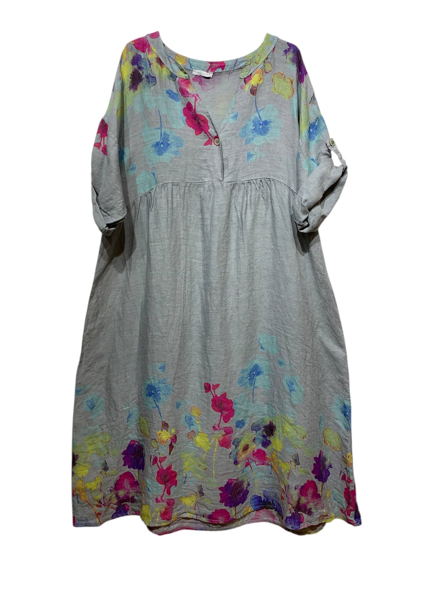 LINEN DRESS 1071 FLORAL PATTERN: ANISE