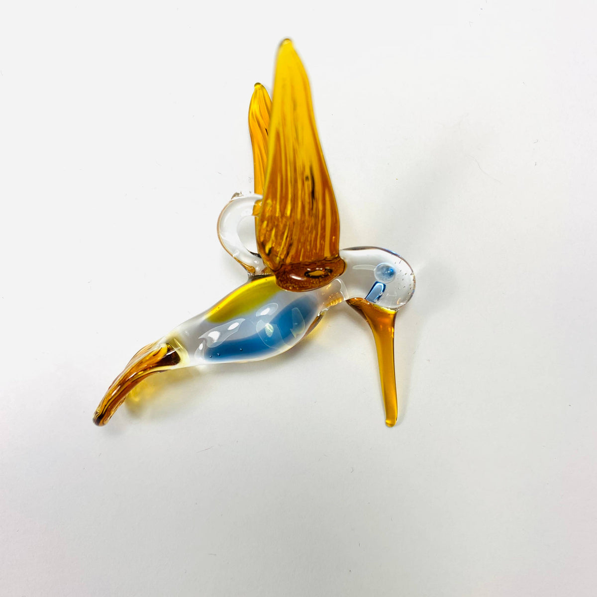 Blown Glass Ornament - Hummingbird Posing: Amber