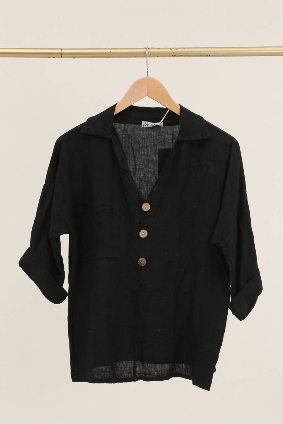 Linen blouse v-neck 68137 100% linen: Frog