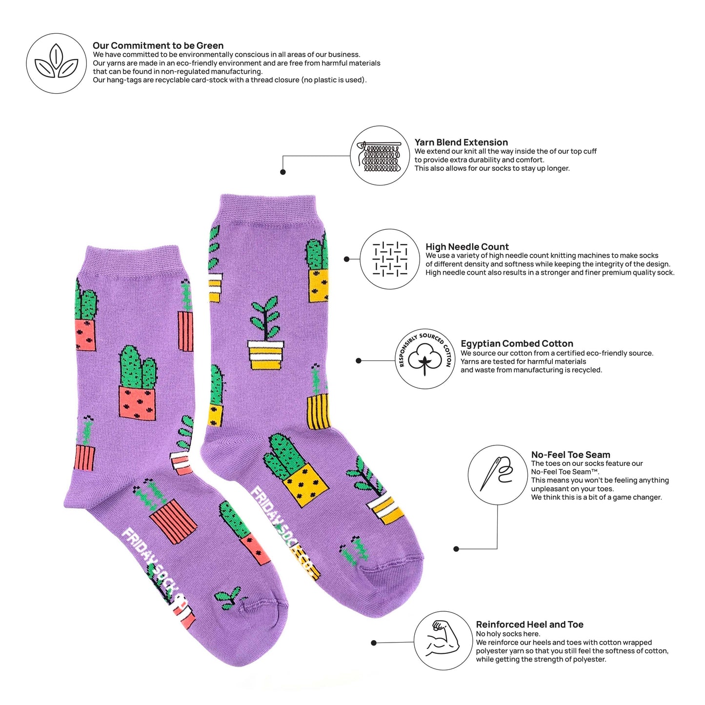 Women’s Purple Potted Plant Socks: Women's 5 - 10