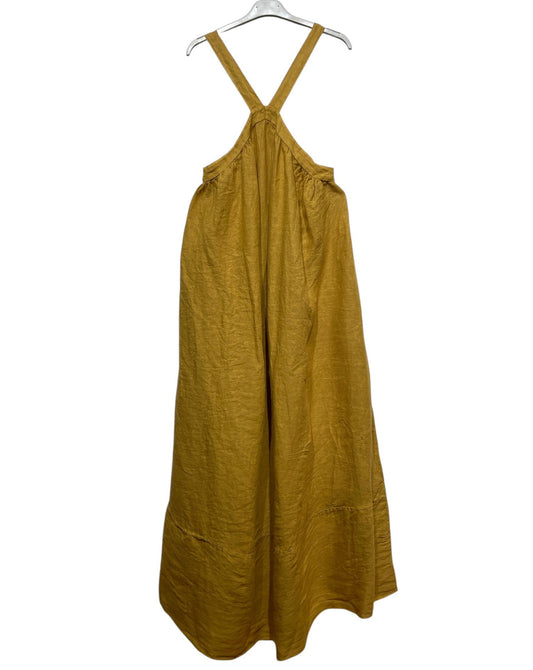 LINEN DRESS WITH STRAP 64227: MUSTARD