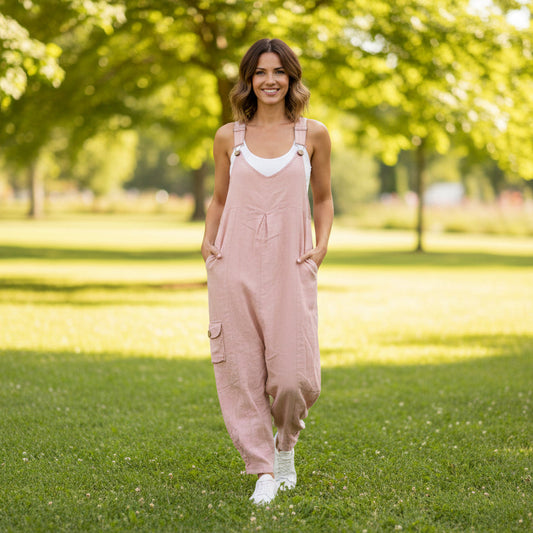 100% Linen Jumpsuit Blossom Pink
