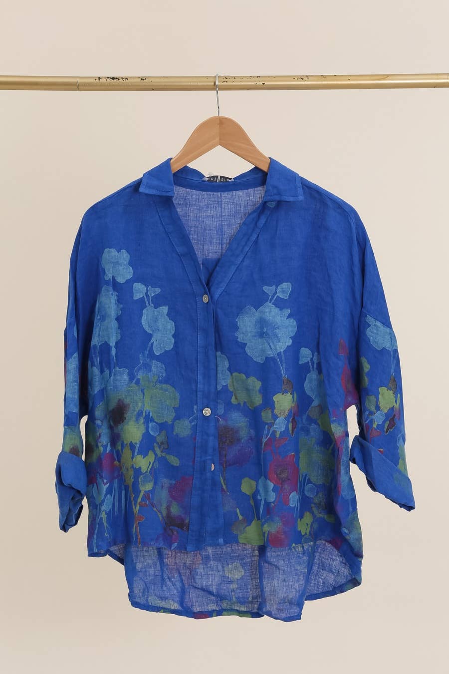 Floral print blouse 20984 100% linen: White