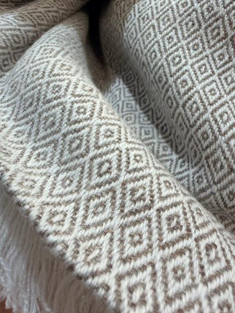 New! Brown Diamond Pattern Wool-Cashmere Blanket