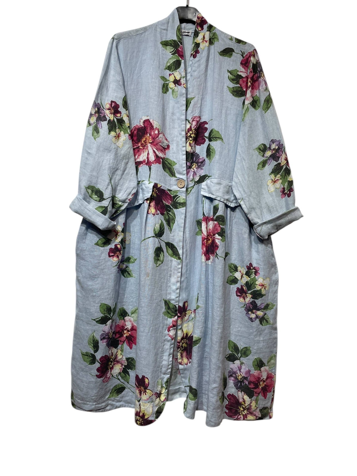 JACKET 1142 FLOWERS LINEN MATERIAL WITH POCKETS: Beige