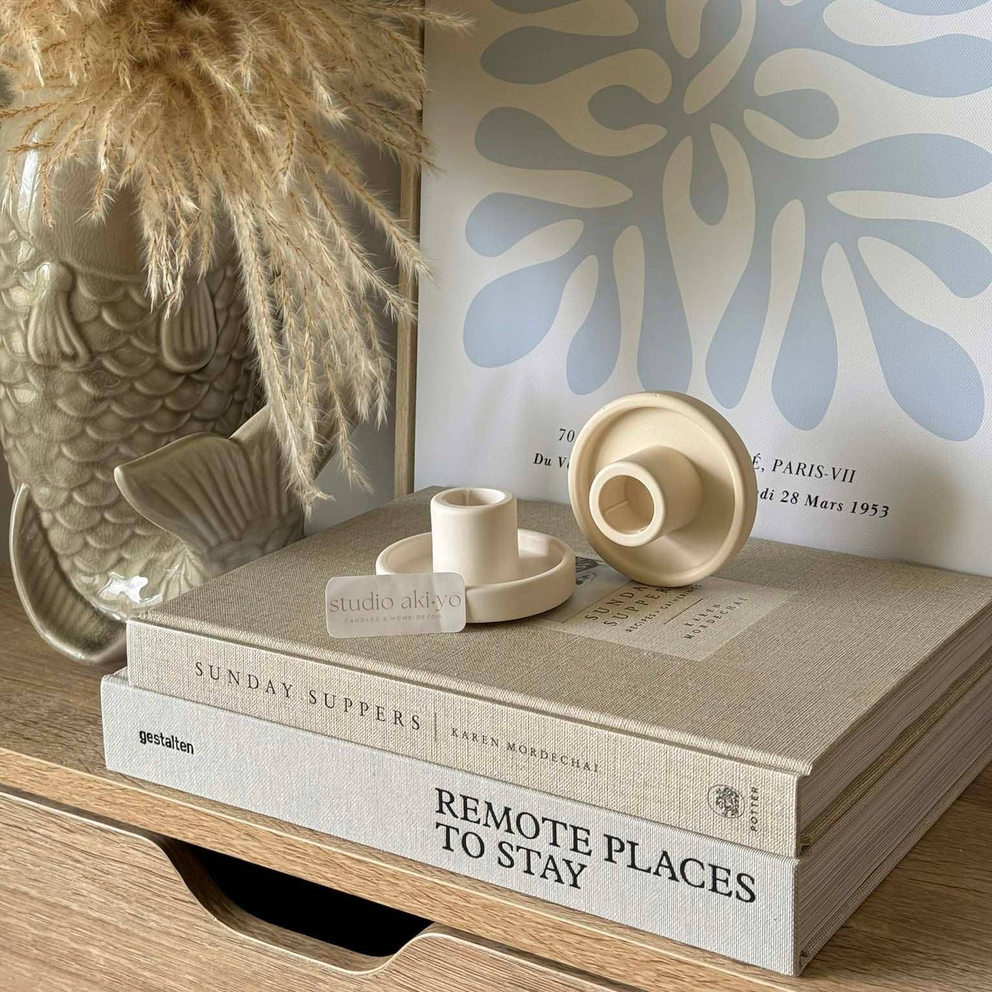 Round Taper Candle Holder | Minimalist Candlestick Holder: Light Beige