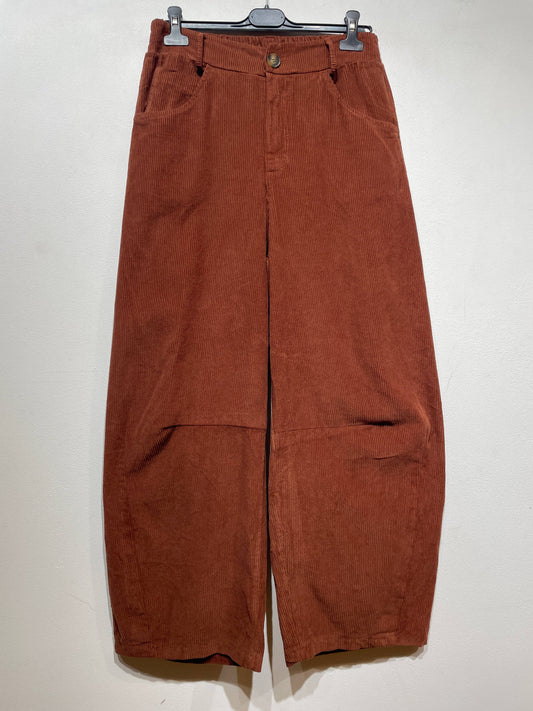 77503 VELVET TROUSERS WITH POCKETS, IN COTTON: ROUILLE