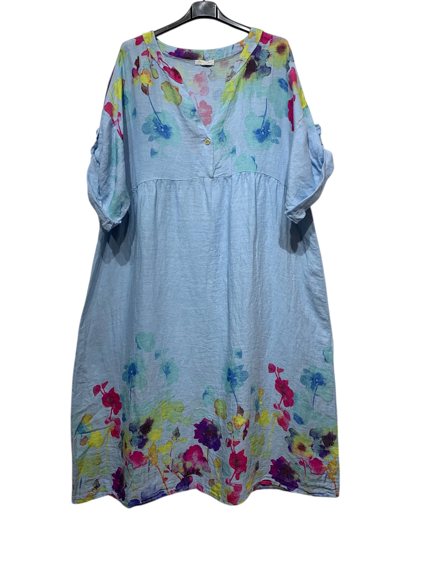 LINEN DRESS 1071 FLORAL PATTERN: ANISE