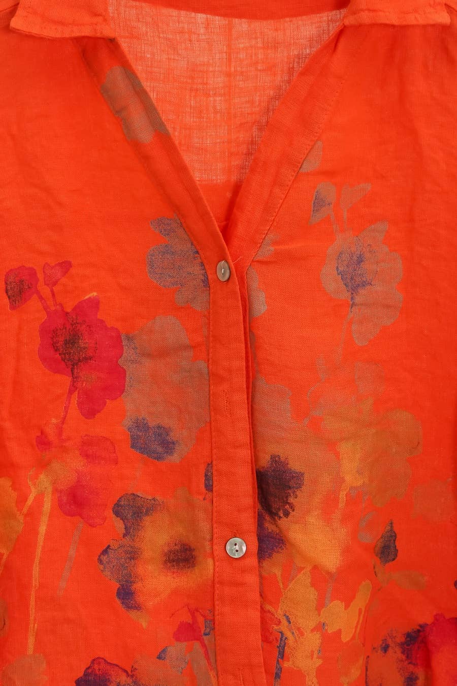 Floral print blouse 20984 100% linen: White