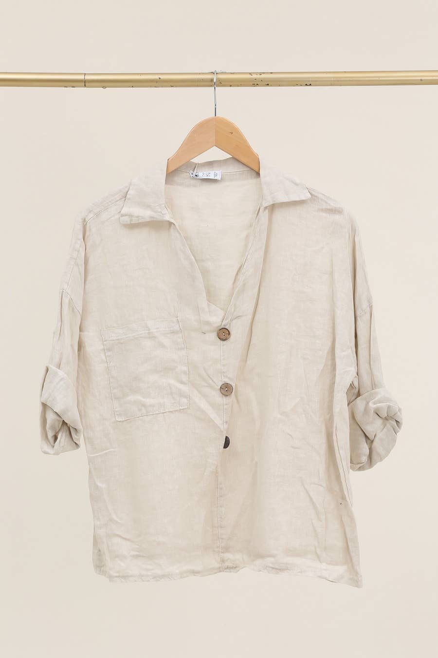 Linen blouse v-neck 68137 100% linen: Frog