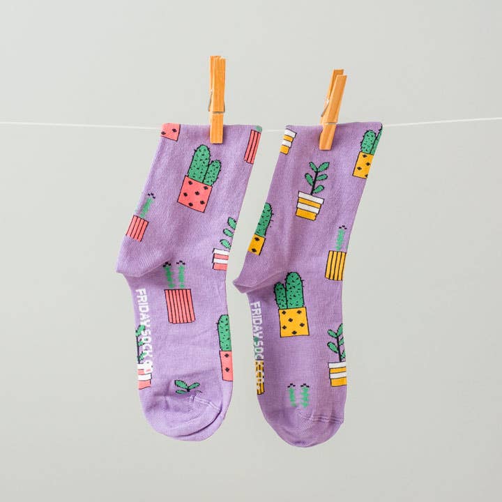 Women’s Purple Potted Plant Socks: Women's 5 - 10