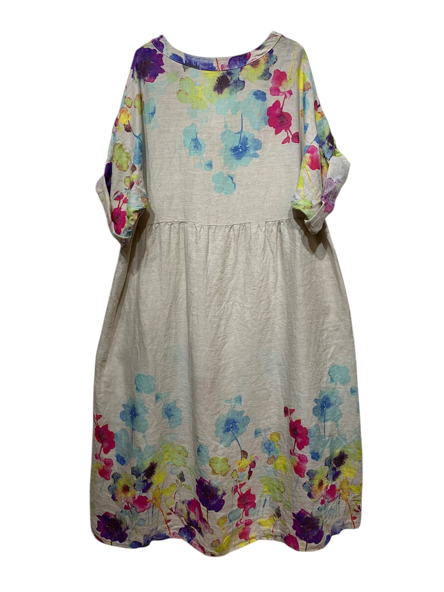LINEN DRESS 1071 FLORAL PATTERN: ANISE