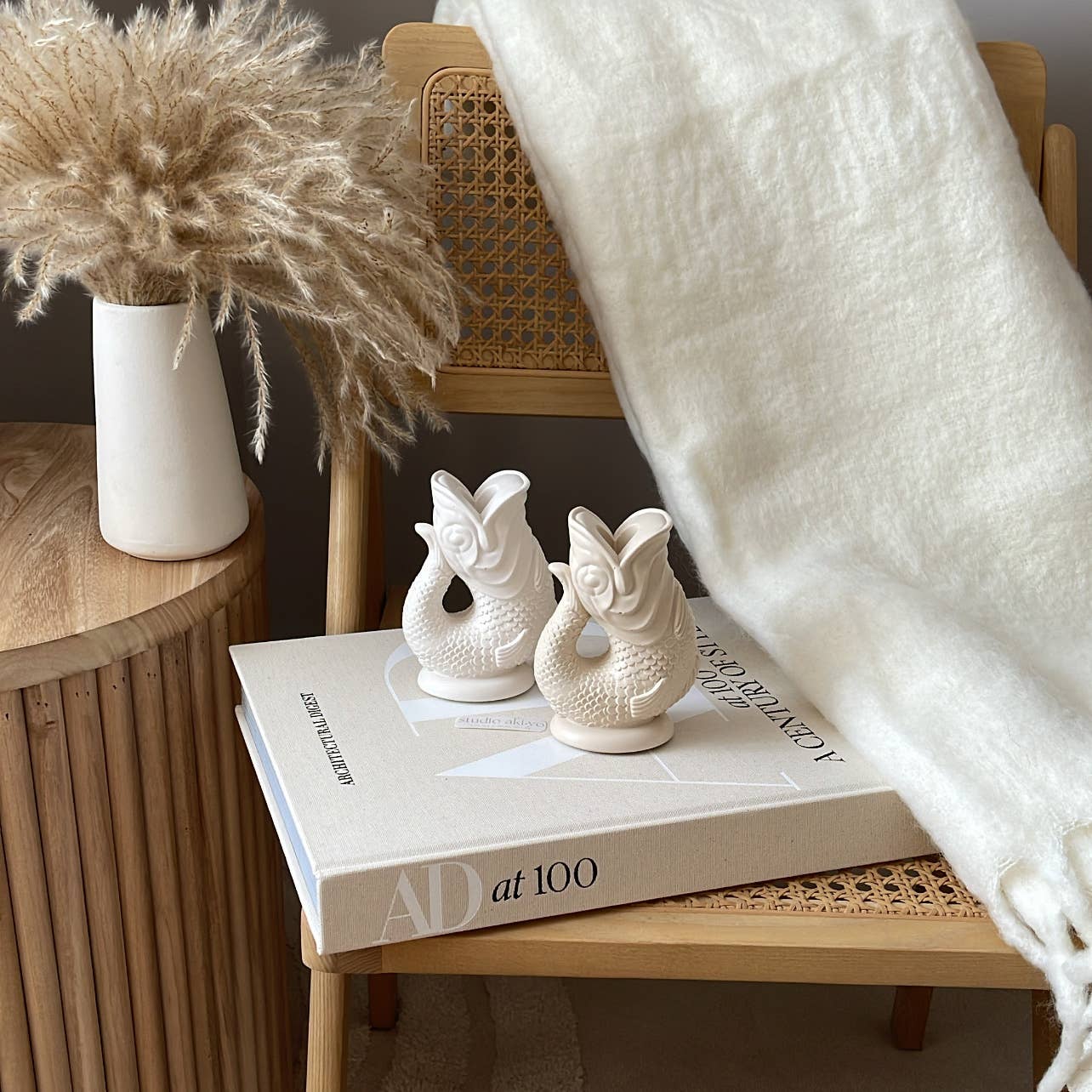 Koi Fish Taper Candle Holder | Minimalist Candlestick Holder: Cream White