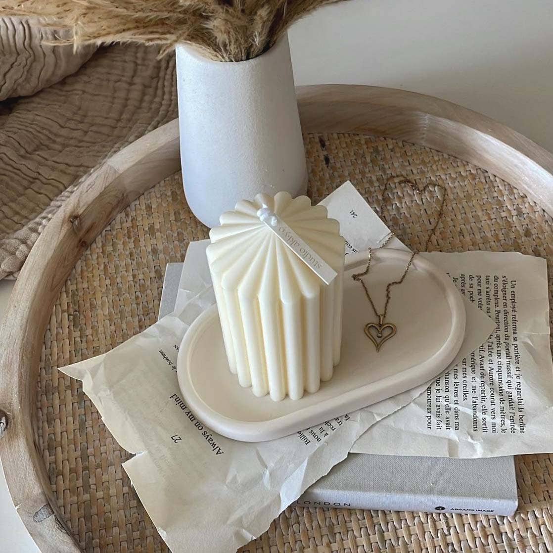 Small Ribbed Pillar Soy Candle | Handmade | Minimalist Decor