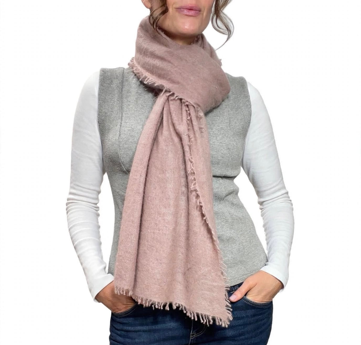 Pure Cashmere Blush Felted Shawl Dusty Rose