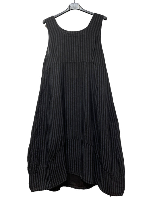 Linen Stripe Dress 322 8119: Black