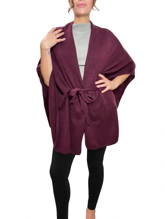 Pure Cashmere Belted PLUM Poncho Boutique 2026