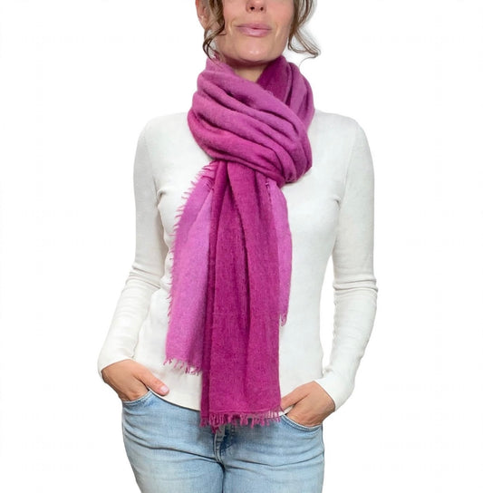 Boutique Hand Woven 100% Pure Cashmere Shawl Fuchsia Fade