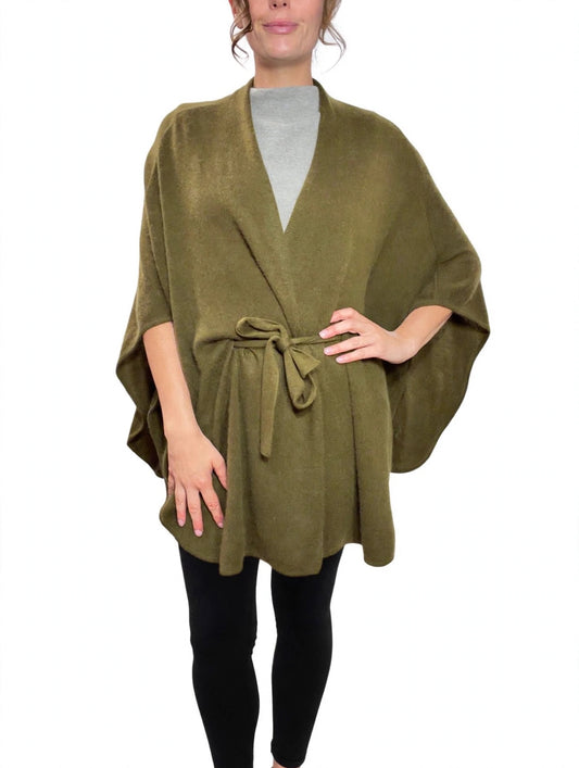 Pure Cashmere Belted GREEN Poncho Boutique 2026