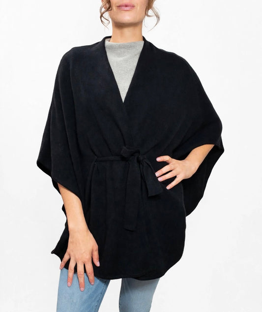 Pure Cashmere Belted BLACK Poncho Boutique 2026