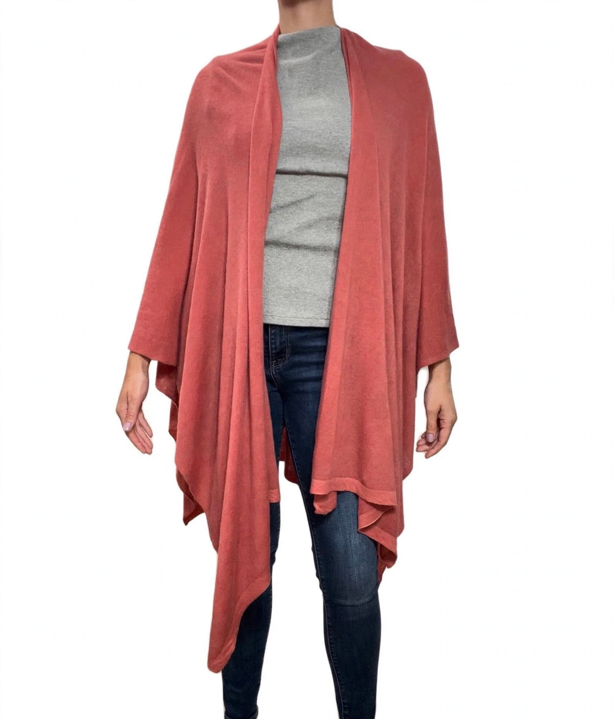 100% Cashmere Draped Long Wrap CORAL
