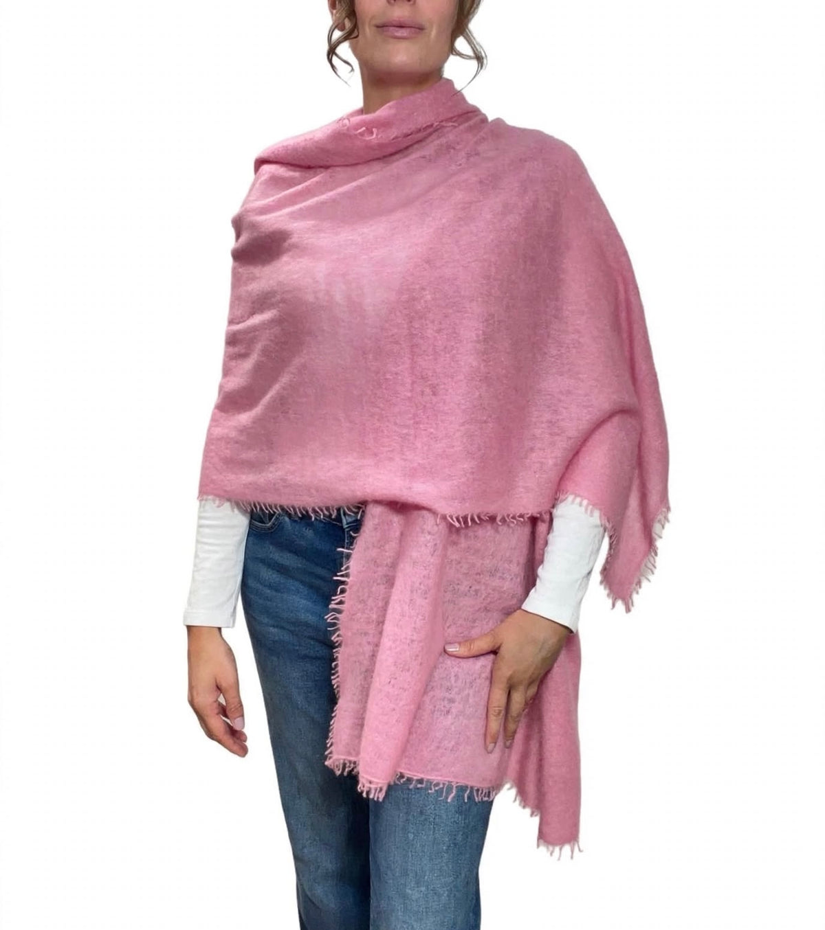 Boutique Hand Woven 100% Pure Cashmere Shawl Bubble Gum Pink