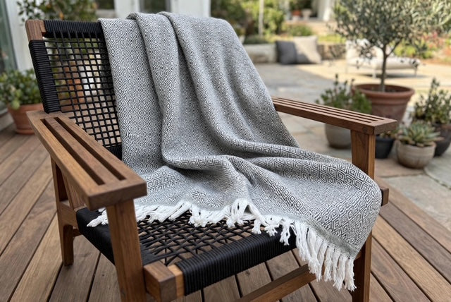 New! Dark Grey Diamond Wool-Cashmere Blanket