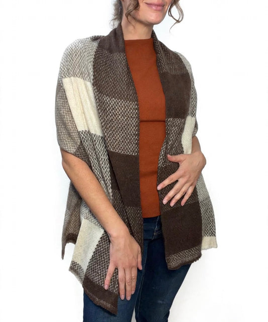 Yak Wool Scarf Large Brown Squares Muffler