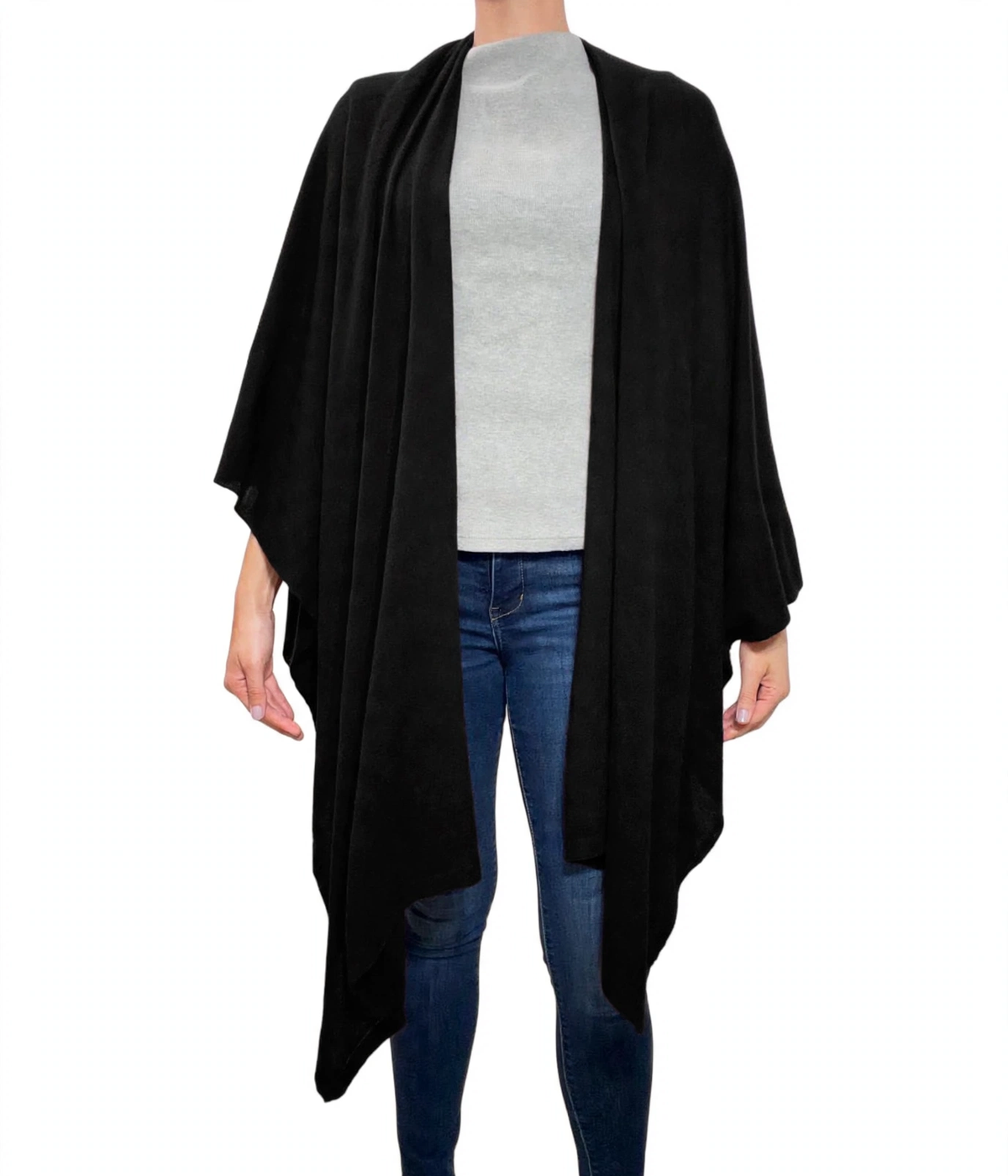 100% Cashmere Draped Long Wrap BLACK