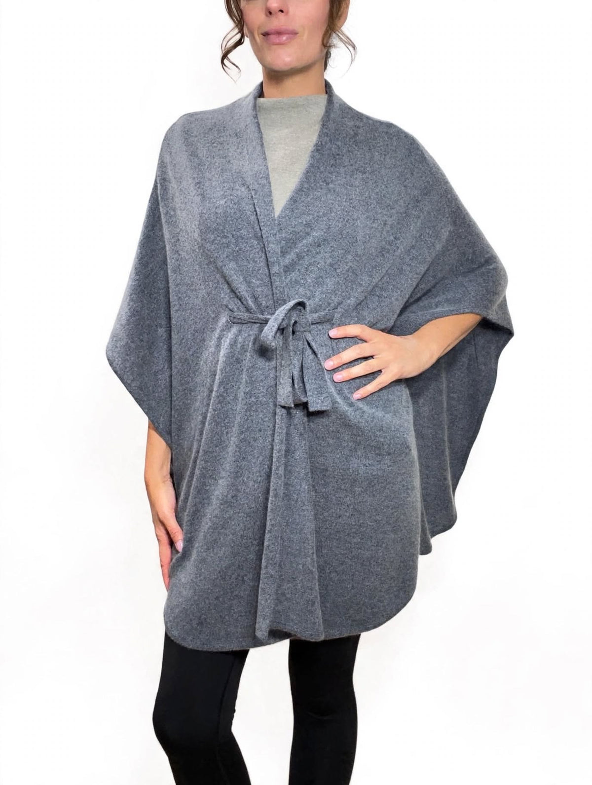 Pure Cashmere DARK GREY  Poncho - Belted Wrap Boutique 2026
