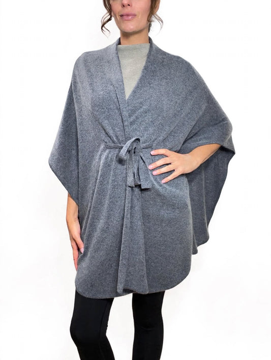 Pure Cashmere DARK GREY  Poncho - Belted Wrap Boutique 2026