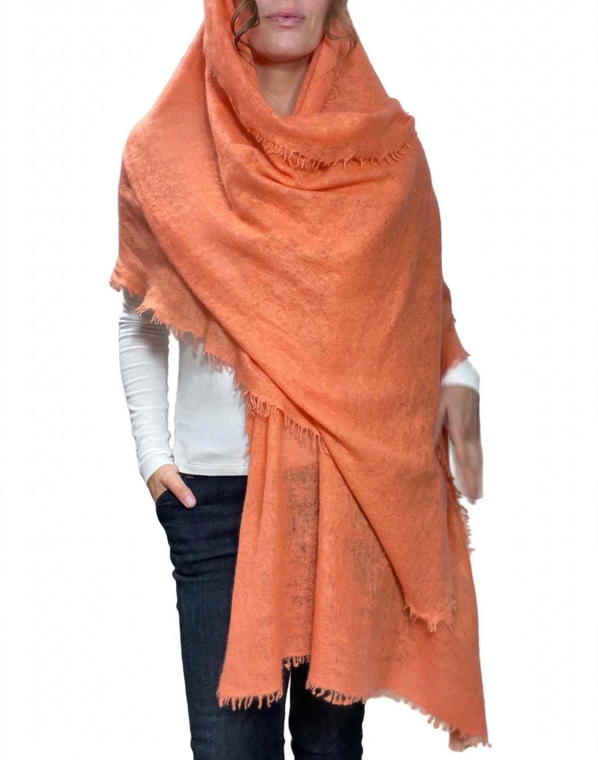 Boutique Hand Woven 100% Pure Cashmere Shawl Apricot