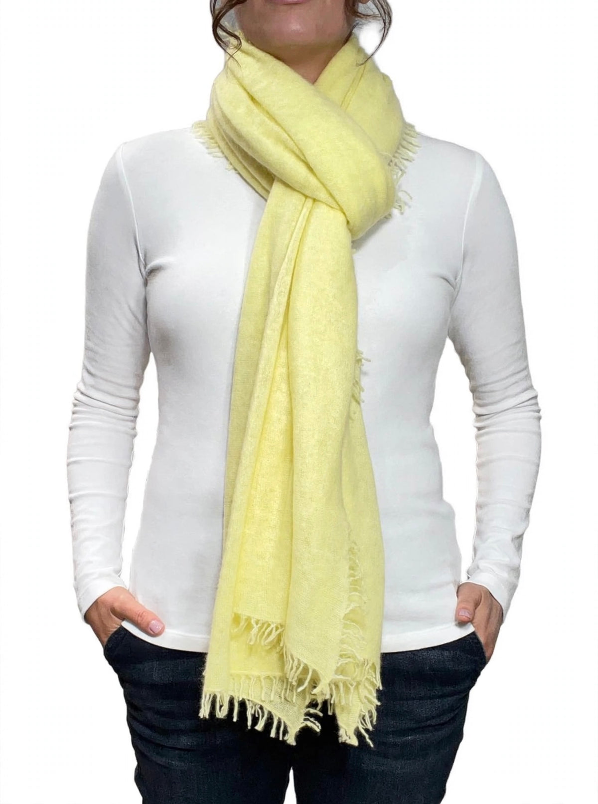 Boutique Hand Woven 100% Pure Cashmere Felted Shawl Pale Yellow