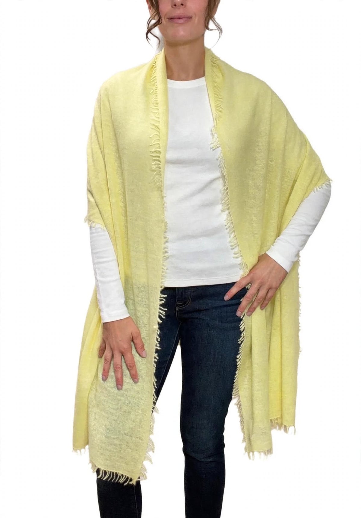 Boutique Hand Woven 100% Pure Cashmere Felted Shawl Pale Yellow