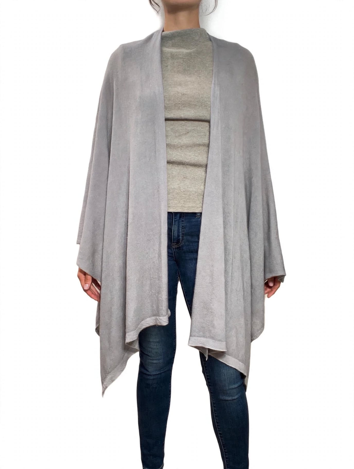 100% Cashmere Draped Long Wrap SILVER GREY