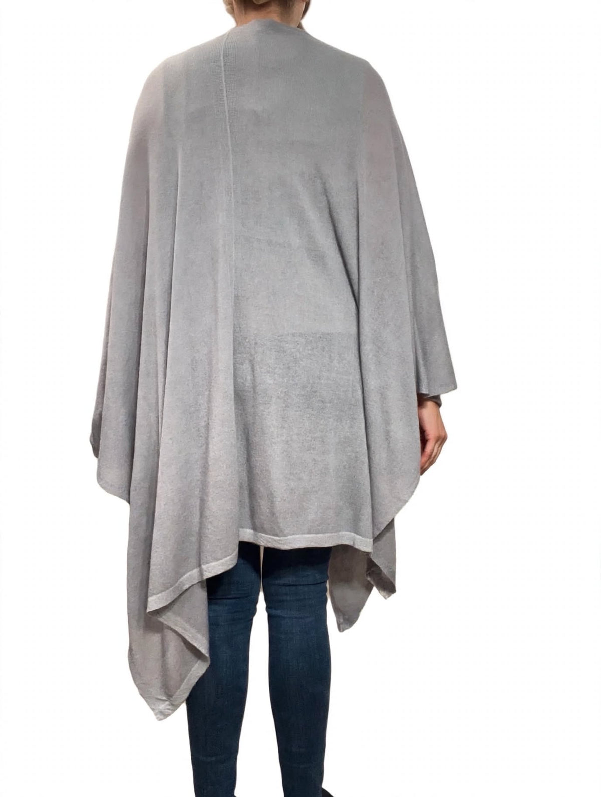 100% Cashmere Draped Long Wrap SILVER GREY