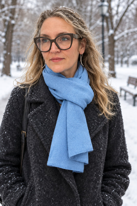 Plush Cashmere Muffler - 100% Pure Double Thick- Deep Sky Blue