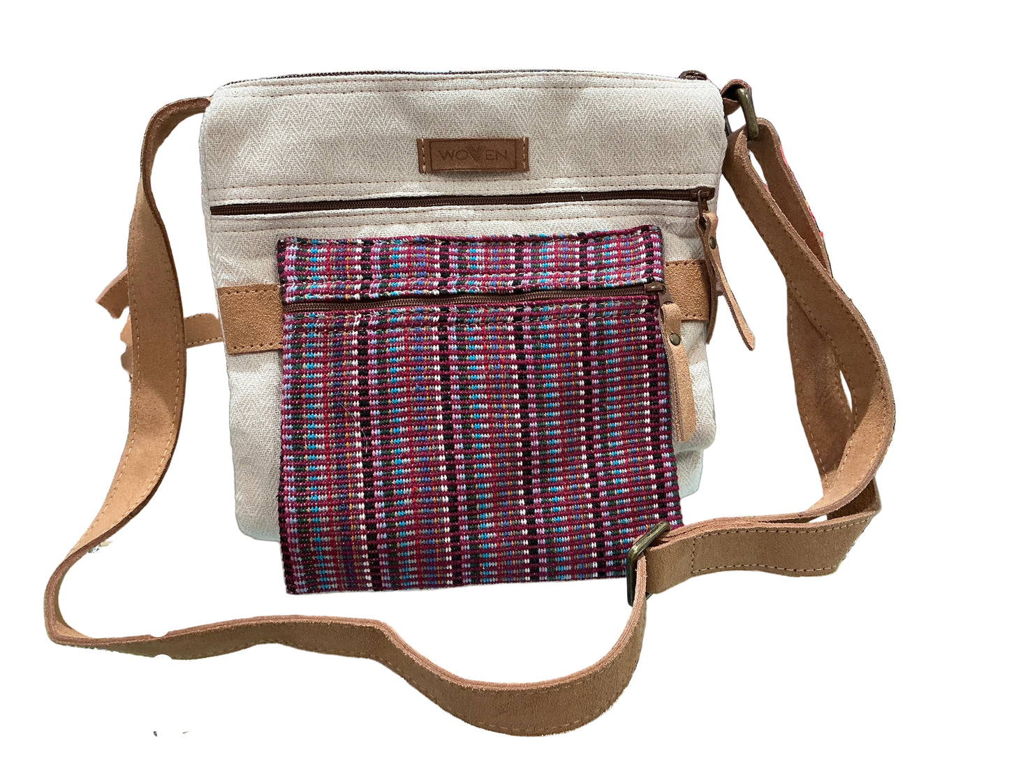 Cotton Woven Small Leather Accent Bag Nepal