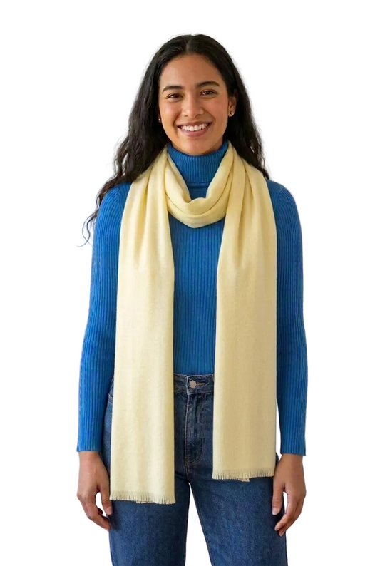 Boutique Hand Woven 100% Pure Cashmere Felted Shawl Banana Yellow