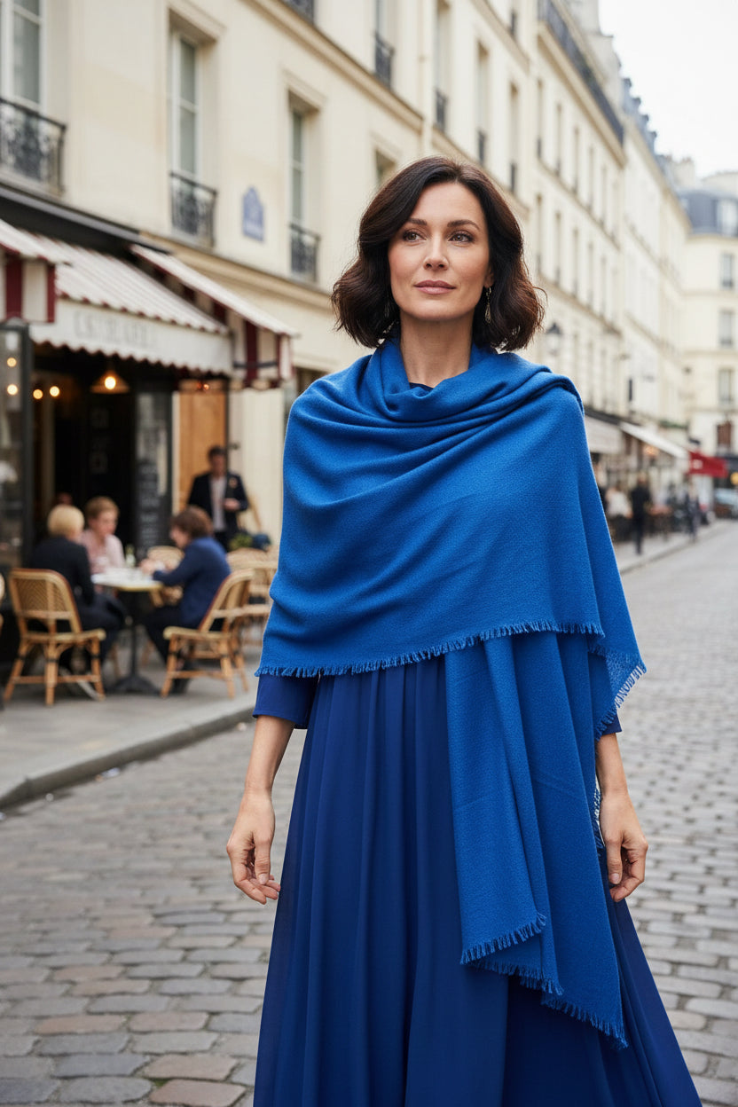 100% Cashmere Felted Shawl Blue Lapis