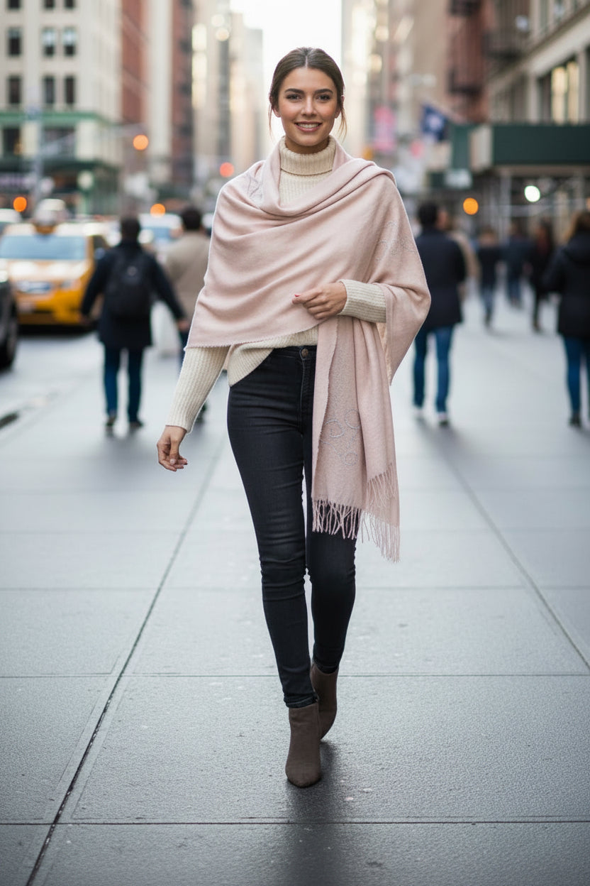 Boutique Hand Woven 100% Pure Cashmere Shawl Ashes of Roses