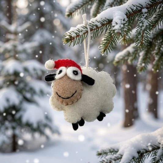 Smiling Red Hat Sheep Ornament