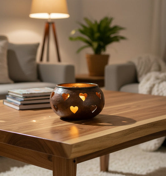 Nepal Copper HEART Hand Hammered Candle Holder