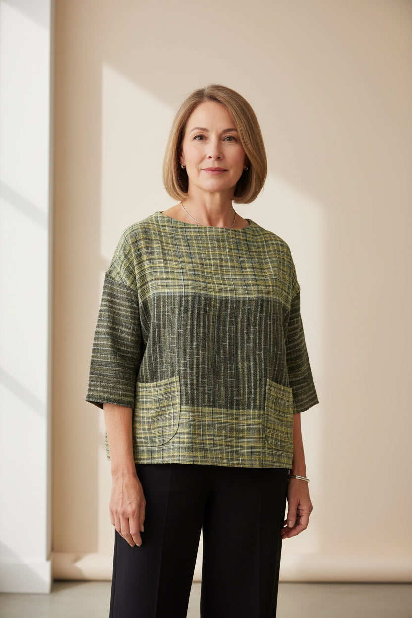 Cotton Short Top with Pockets Olive