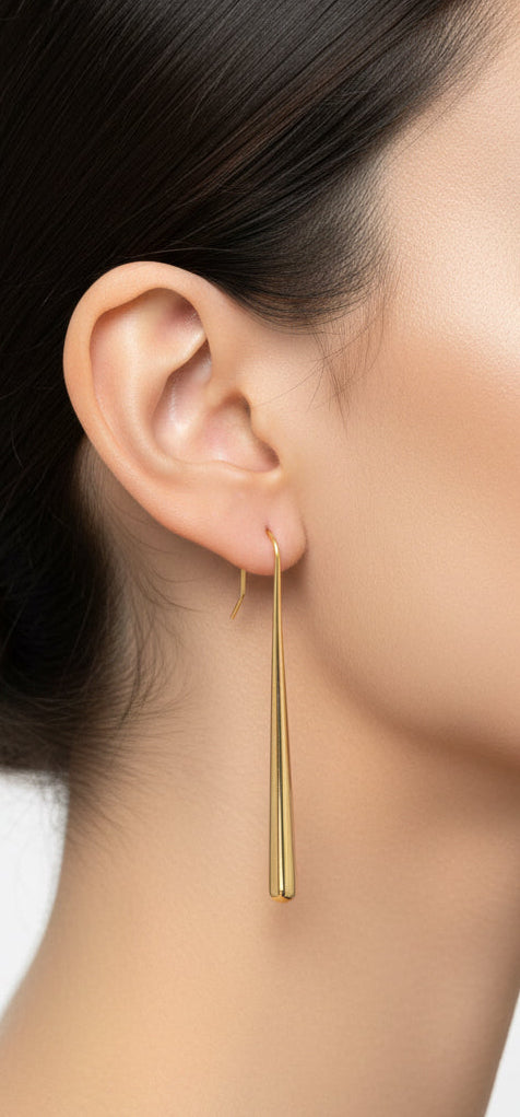 Long drop brass earring