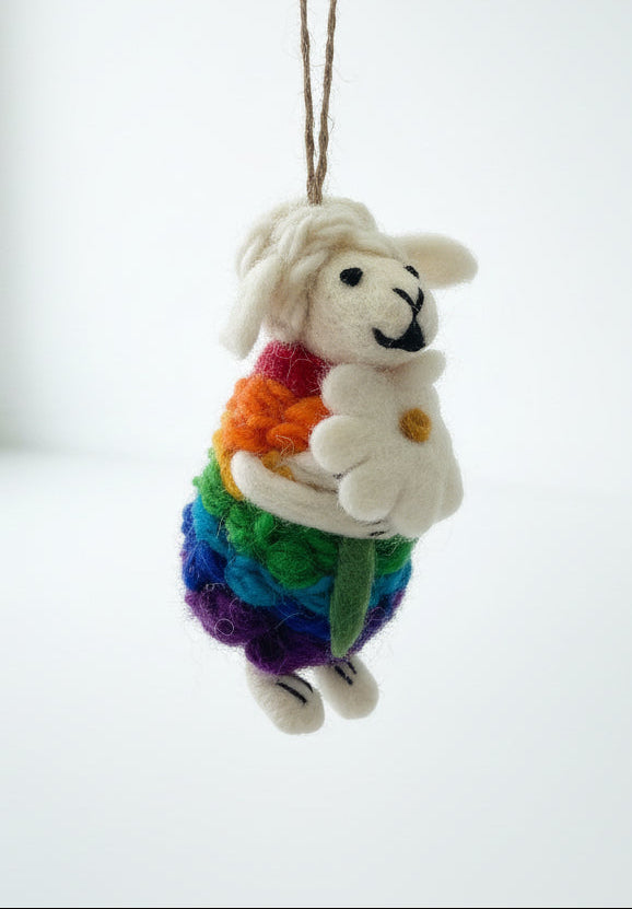 Rainbow Sheep with Flower Ornament RSF