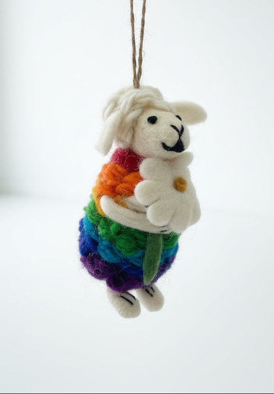 Rainbow Sheep with Flower Ornament RSF
