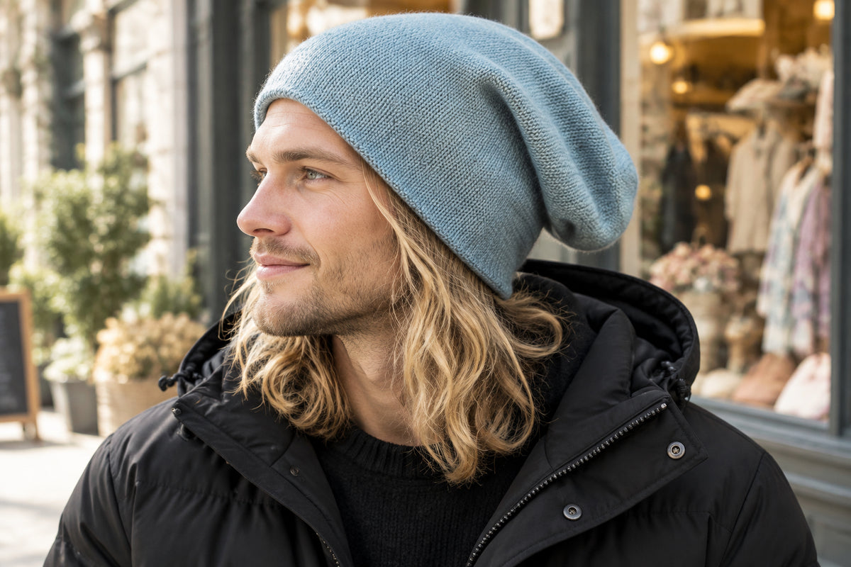 100% Pure Cashmere Hat Light Cornflower Blue